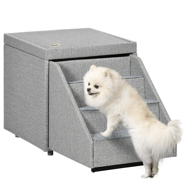 Pet Stairs and Storage - 4 Step Polyester, Light Grey
