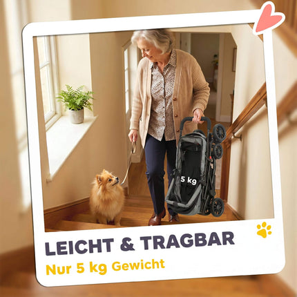 Cărucior pentru câini, pliabil, ferestre din plasă, până la 10 kg, gri