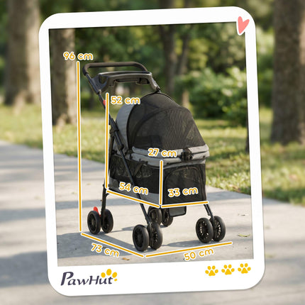Cărucior pentru câini, pliabil, ferestre din plasă, până la 10 kg, gri