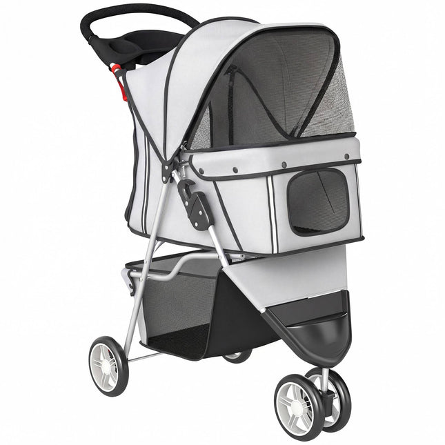 Cărucior pentru câini, pliabil, coș de depozitare, suport pentru pahare, 10 kg, gri