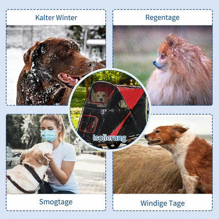 Dog Stroller Rain Cover with Rear Opening, Foldable, Transparent