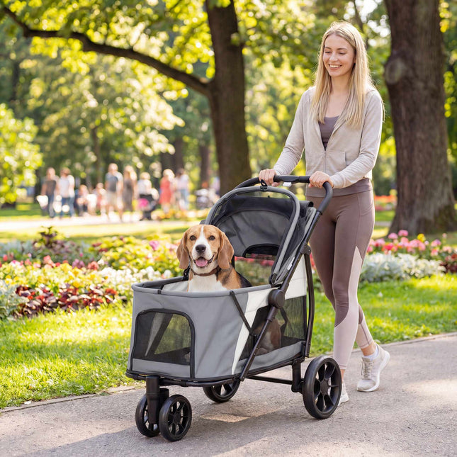 Cărucior pentru câini cu roți all-terrain, pliabil, capacitate 20 kg