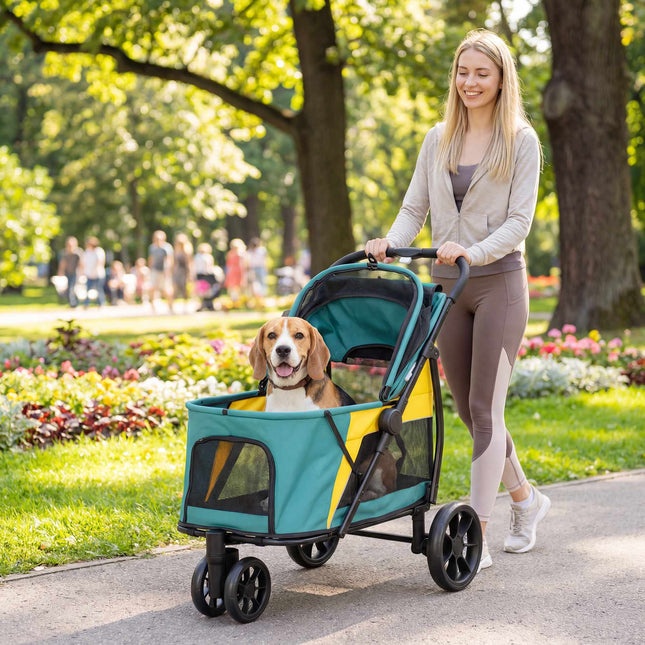 Cărucior pentru câini cu roți all-terrain, pliabil, capacitate 20 kg
