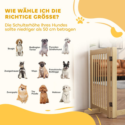 Folding wooden dog gate, 204x75 cm, freestanding safety barrier