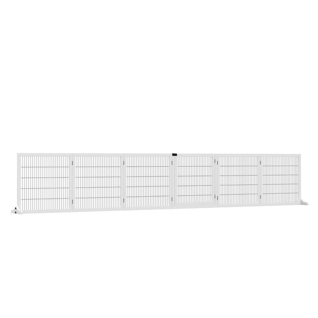 Bariera pentru câini, poartă de siguranță reglabilă cu picioare, poartă pentru câini din lemn 432 x 70 cm, poartă scară pliabilă, barieră pentru câini pentru scări, uși, hol, 6 panouri, alb |