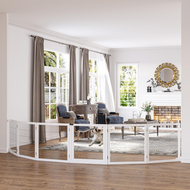 Bariera pentru câini, poartă de siguranță reglabilă cu picioare, poartă pentru câini din lemn 432 x 70 cm, poartă scară pliabilă, barieră pentru câini pentru scări, uși, hol, 6 panouri, alb |