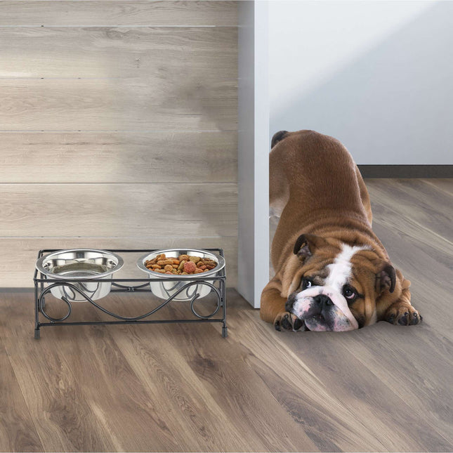 Set castron pentru câini cu suport ornamentat