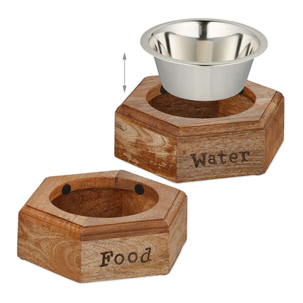 Set castron pentru caini cu suport din lemn