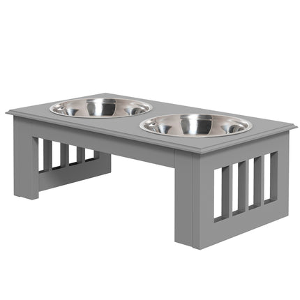 Bol pentru câini cu 2 boluri, bol pentru mâncare de 0,9 L, bol pentru mâncare pentru pisici înălțat, ușor de întreținut, oțel inoxidabil gri, 44 x 24 x 15 cm