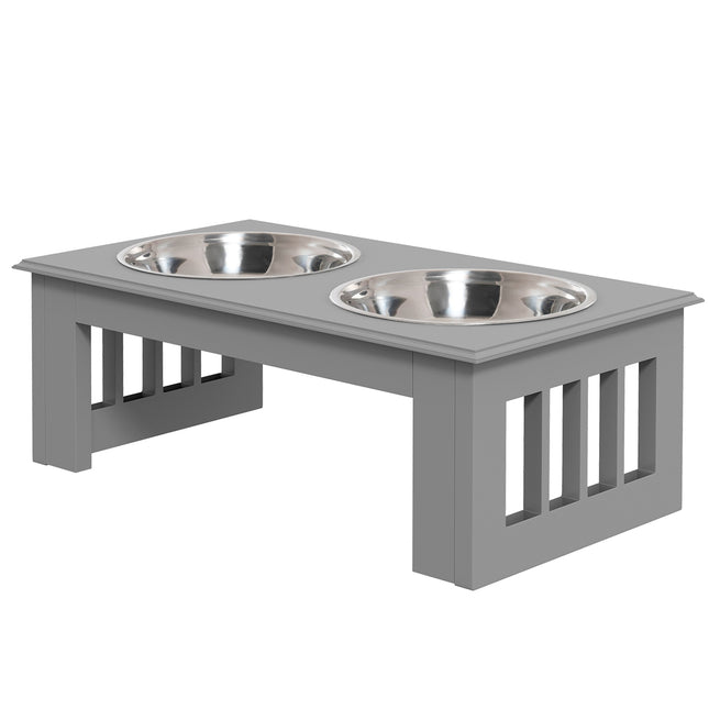 Bol pentru câini cu 2 boluri, bol pentru mâncare de 0,9 L, bol pentru mâncare pentru pisici înălțat, ușor de întreținut, oțel inoxidabil gri, 44 x 24 x 15 cm