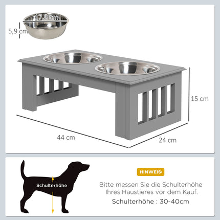 Bol pentru câini cu 2 boluri, bol pentru mâncare de 0,9 L, bol pentru mâncare pentru pisici înălțat, ușor de întreținut, oțel inoxidabil gri, 44 x 24 x 15 cm