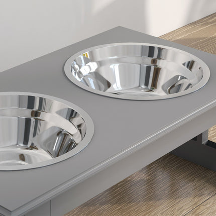 Bol pentru câini cu 2 boluri, bol pentru mâncare de 0,9 L, bol pentru mâncare pentru pisici înălțat, ușor de întreținut, oțel inoxidabil gri, 44 x 24 x 15 cm