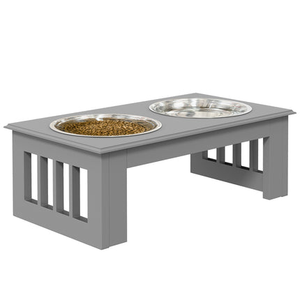 Bol pentru câini cu 2 boluri, bol pentru mâncare de 0,9 L, bol pentru mâncare pentru pisici înălțat, ușor de întreținut, oțel inoxidabil gri, 44 x 24 x 15 cm