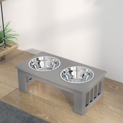 Bol pentru câini cu 2 boluri, bol pentru mâncare de 0,9 L, bol pentru mâncare pentru pisici înălțat, ușor de întreținut, oțel inoxidabil gri, 44 x 24 x 15 cm