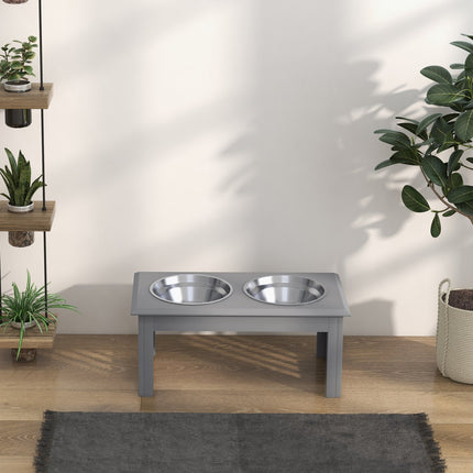 Bol pentru câini cu 2 boluri, bol pentru mâncare 2 L, bol pentru mâncare pentru pisici înălțat, ușor de întreținut, oțel inoxidabil gri, 58,4 x 30,5 x 25,4 cm