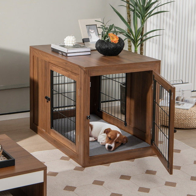 Cușcă pentru câini, combinație de cușcă pentru animale de companie și masă laterală cu pernă 92 x 59 x 66,5 cm