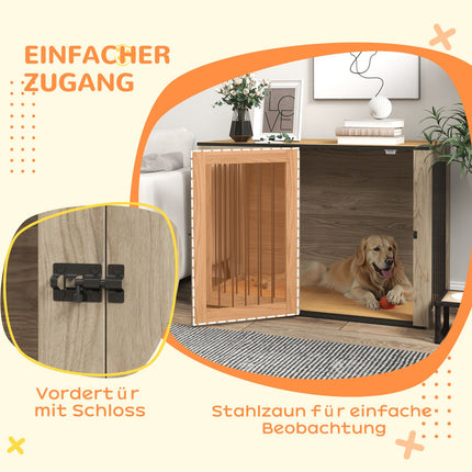 Large side table for dog cage, steel & wood, 106 x 60 x 76 cm