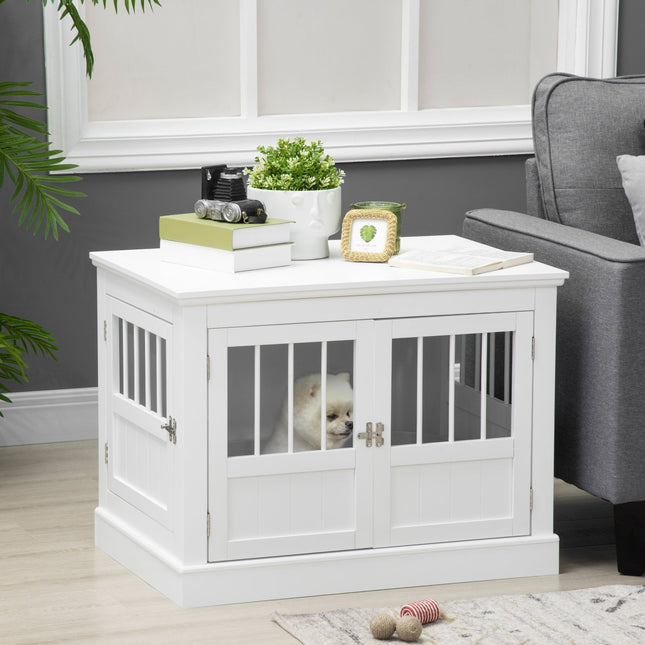 Cusca pentru caini, mobila cu 3 usi, casuta pentru caini, cutie pentru caini pentru casa, 78 x 53 x 59,3 cm, alb