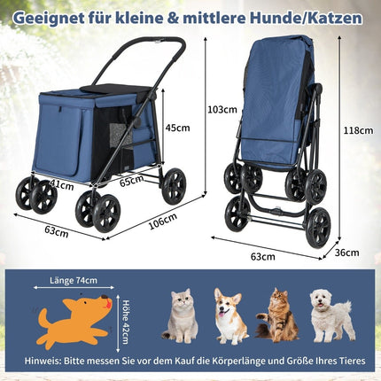 Cărucior pentru câini cărucior pentru câini pliabil până la 40 kg cărucior pentru câini cu pernă 106 x 63 x 103 cm albastru