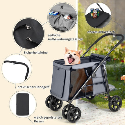 Dog stroller dog buggy foldable up to 40 kg dog trolley with cushion 106 x 63 x 103 cm gray