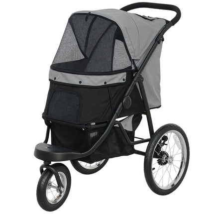 Cărucior pentru câini Jogger cărucior pentru câini pliabil pentru câini mici și pisici de până la 10 kg cărucior pentru pisici cu 3 roți mari de cauciuc, pernă plasă ferestre coș de depozitare cărucior pentru pisici cu linii de siguranță,