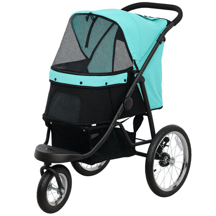Cărucior pentru câini Jogger cărucior pentru câini pliabil pentru câini mici și pisici de până la 10 kg cărucior pentru pisici cu 3 roți mari de cauciuc, pernă plasă ferestre coș de depozitare cărucior pentru pisici cu linii de siguranță,