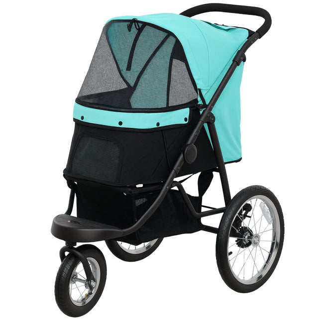 Cărucior pentru câini Jogger cărucior pentru câini pliabil pentru câini mici și pisici de până la 10 kg cărucior pentru pisici cu 3 roți mari de cauciuc, pernă plasă ferestre coș de depozitare cărucior pentru pisici cu linii de siguranță,
