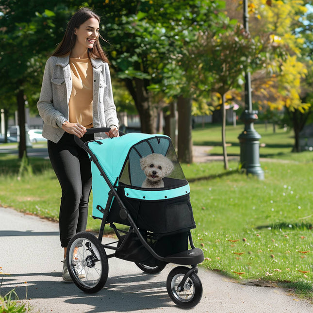Cărucior pentru câini Jogger cărucior pentru câini pliabil pentru câini mici și pisici de până la 10 kg cărucior pentru pisici cu 3 roți mari de cauciuc, pernă plasă ferestre coș de depozitare cărucior pentru pisici cu linii de siguranță,