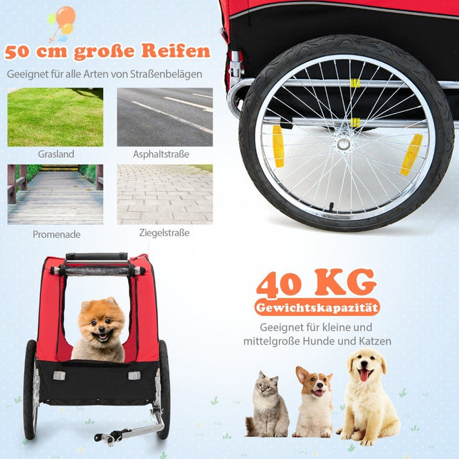 Remorca pentru caini pentru bicicleta Remorca pentru animale de companie pentru bicicleta 40 kg capacitate de incarcare rosu