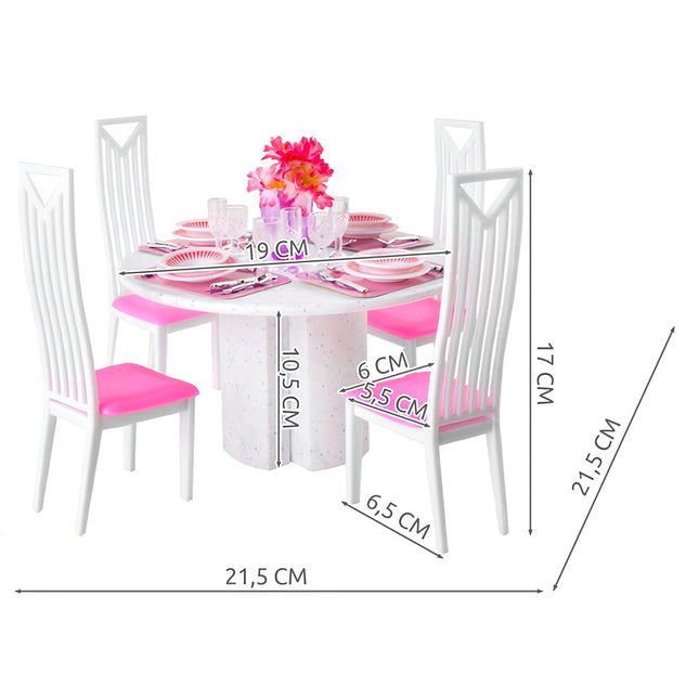 Set de masă pentru casă de păpuși cu masă, scaune, tacâmuri – 43 buc.