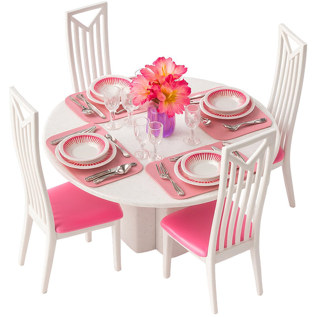 Set de masă pentru casă de păpuși cu masă, scaune, tacâmuri – 43 buc.
