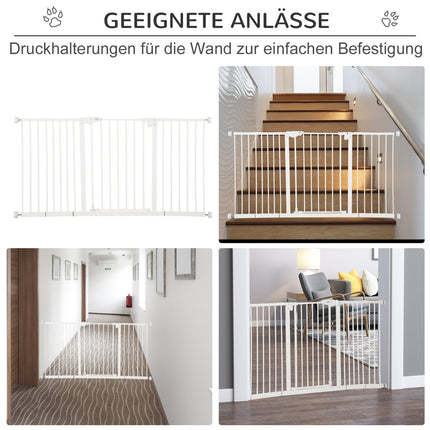 Adjustable Metal Pet Gate - White, No Drill, 3 Extensions