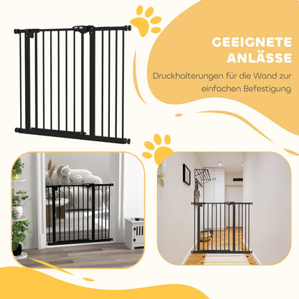 Poarta de protectie usa pentru caini, poarta bariera, 74-80/87-94 cm, poarta scara pentru animale de companie, poarta pentru caini inclusiv diverse extensii, poarta de protectie fara gaurire, metal, plastic, negru |