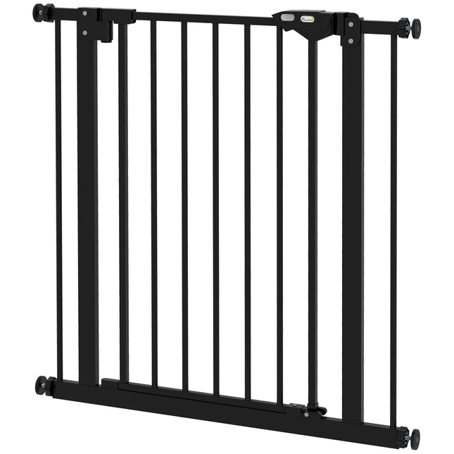 Poarta de siguranta usa pentru caini, poarta bariera, 74-80 cm, poarta scara pentru animale de companie, poarta pentru caini inclusiv diverse extensii, poarta de protectie fara gaurire, metal, plastic, negru |