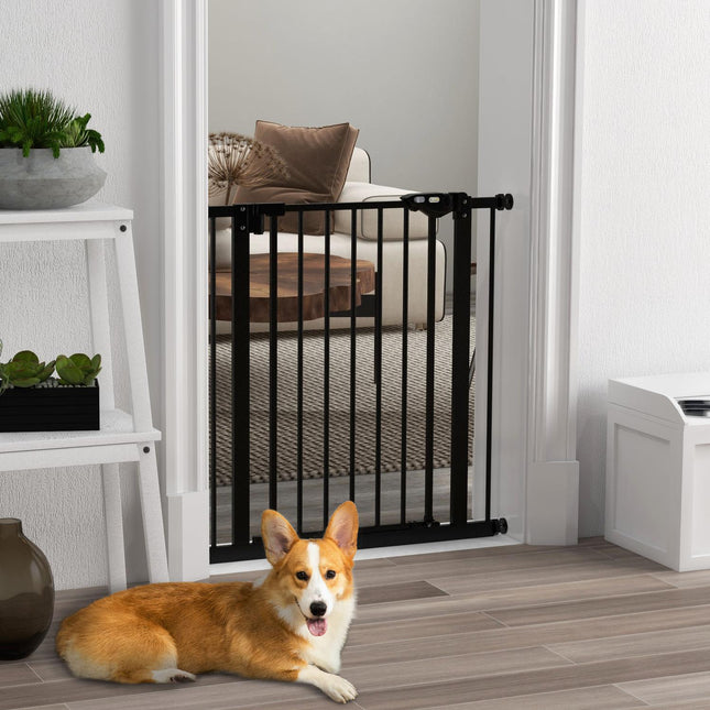 Poarta de siguranta usa pentru caini, poarta bariera, 74-80 cm, poarta scara pentru animale de companie, poarta pentru caini inclusiv diverse extensii, poarta de protectie fara gaurire, metal, plastic, negru |