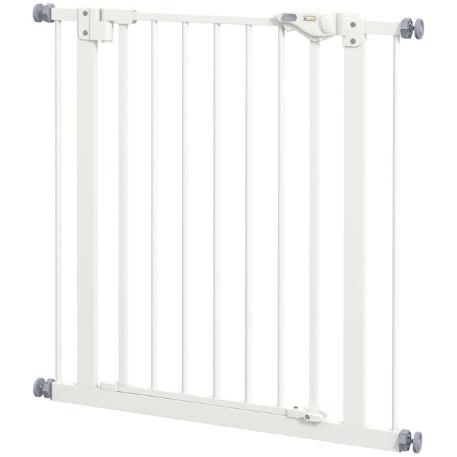 Poarta de siguranta pentru caini, poarta bariera, 74-80 cm, poarta scara pentru animale de companie, poarta pentru caini, poarta de protectie fara gaurire, metal, plastic, alb