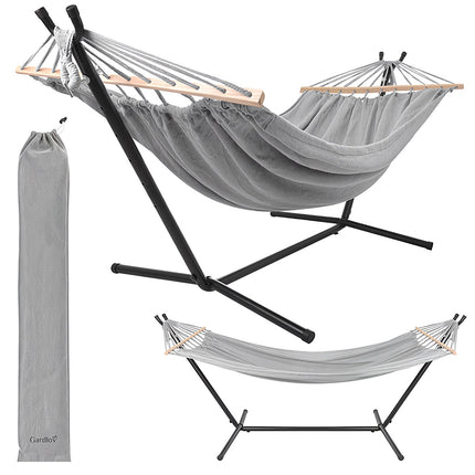 Hamac dublu de grădină cu cadru, 200x150cm, capacitate 250kg