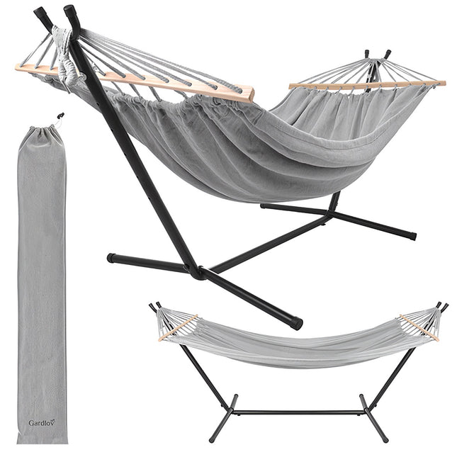 Hamac dublu de grădină cu cadru, 200x150cm, capacitate 250kg