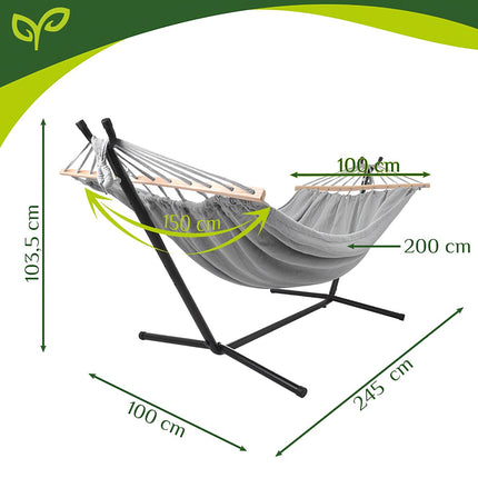 Hamac dublu de grădină cu cadru, 200x150cm, capacitate 250kg