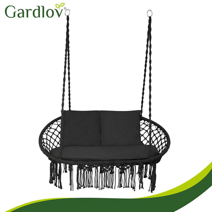 Set de perne balansoar duble pentru grădină, negru, poliester-bumbac