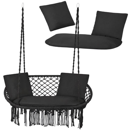 Set de perne balansoar duble pentru grădină, negru, poliester-bumbac