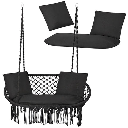 Set de perne balansoar duble pentru grădină, negru, poliester-bumbac