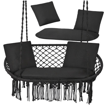 Set de perne balansoar duble pentru grădină, negru, poliester-bumbac
