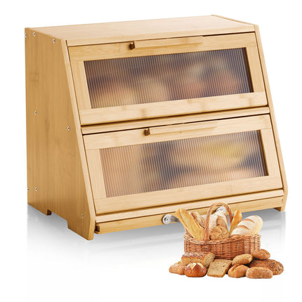 Double-Layer Bamboo Bread Box, Acrylic Door, 15.35 in