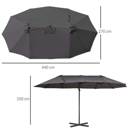 Umbrelă de soare dublă în consolă cu manivela Umbrelă de grădină reglabilă cu protecție solară metal gri închis 440 X 270 X 250 Cm