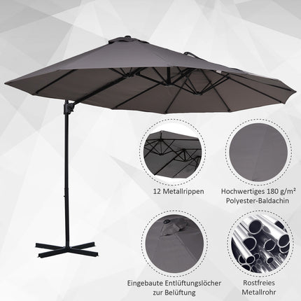 Umbrelă de soare dublă în consolă cu manivela Umbrelă de grădină reglabilă cu protecție solară metal gri închis 440 X 270 X 250 Cm