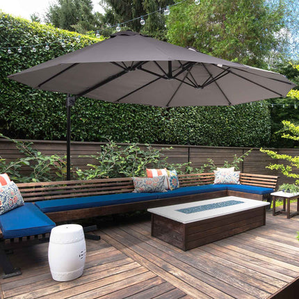 Umbrelă de soare dublă în consolă cu manivela Umbrelă de grădină reglabilă cu protecție solară metal gri închis 440 X 270 X 250 Cm