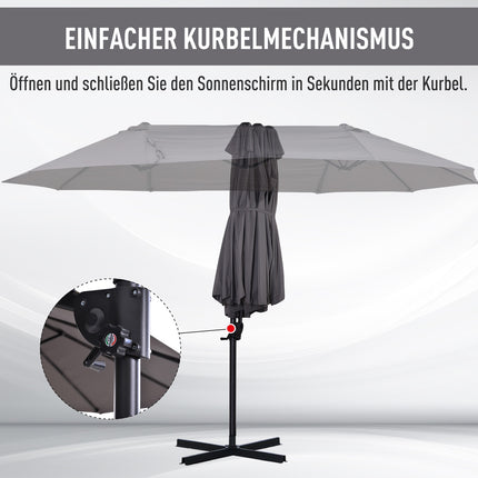 Umbrelă de soare dublă în consolă cu manivela Umbrelă de grădină reglabilă cu protecție solară metal gri închis 440 X 270 X 250 Cm