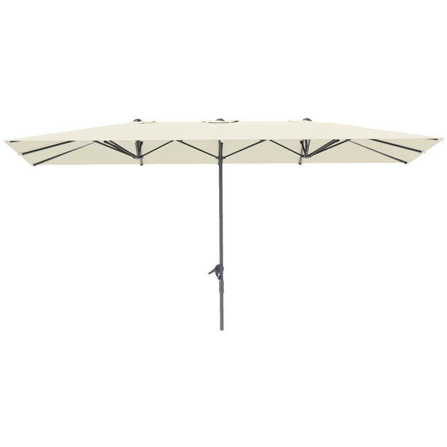 Umbrelă de soare dublă cu manivelă 451 x 264 cm, protecție UV 50+ Umbrelă de soare, umbrelă de grădină rezistentă la vânt Umbrelă de balcon Umbrelă de piață din aluminiu Protecție solară pentru balcon terasă grădină crem alb Aosom