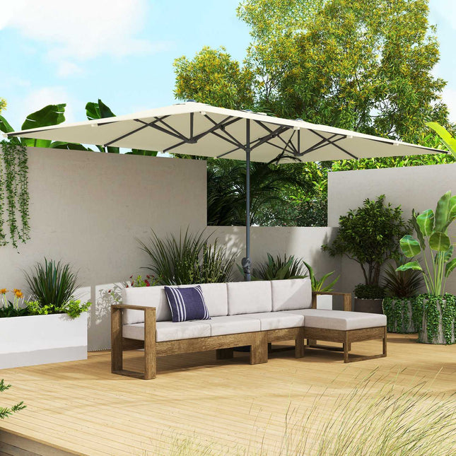 Umbrelă de soare dublă cu manivelă 451 x 264 cm, protecție UV 50+ Umbrelă de soare, umbrelă de grădină rezistentă la vânt Umbrelă de balcon Umbrelă de piață din aluminiu Protecție solară pentru balcon terasă grădină crem alb Aosom